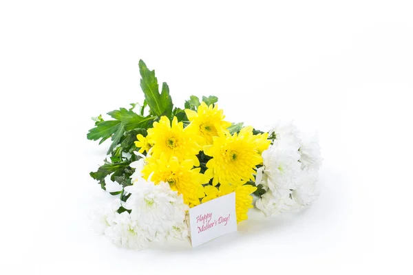 Bouquet of yellow and white chrysanthemums isolated on white — 스톡 사진