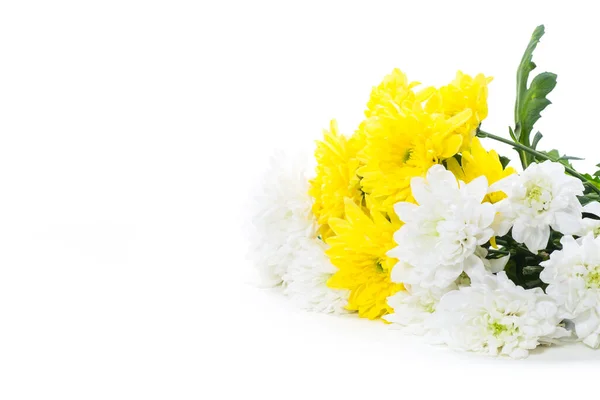 Kytice žluté a bílé chryzantémy izolované na bílém — Stock fotografie
