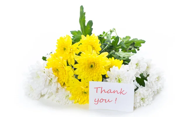 Bouquet of yellow and white chrysanthemums isolated on white — Stock Photo, Image