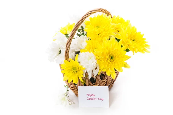 Boeket van gele en witte chrysanten geïsoleerd op wit — Stockfoto