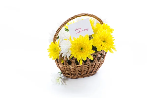Bouquet of yellow and white chrysanthemums isolated on white — Stock Photo, Image
