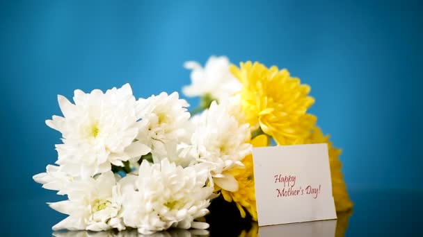 Bouquet White Chrysanthemums Greeting Card Mom Blue Background — 비디오