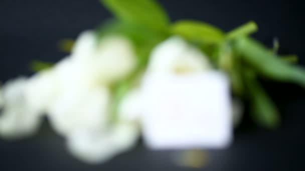 Mooi boeket van witte tulpen op zwarte achtergrond — Stockvideo