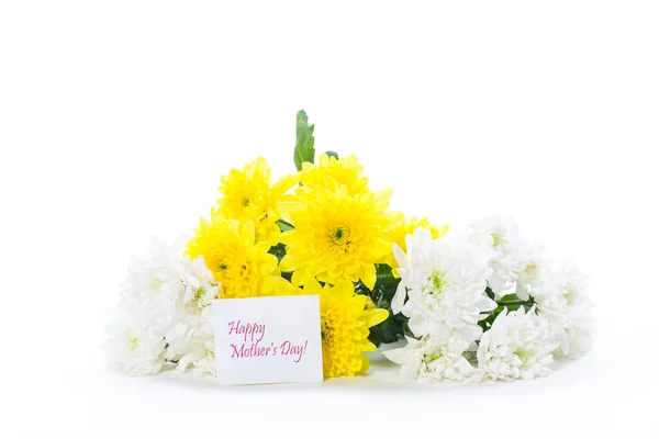 Bouquet Yellow White Chrysanthemums Isolated White Background — 스톡 사진