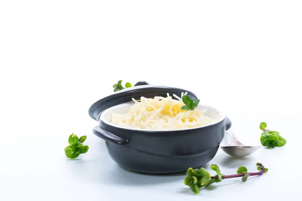 Zoet Gekookte Vermicelli Met Melk Een Keramische Kom Geïsoleerd Witte — Stockfoto