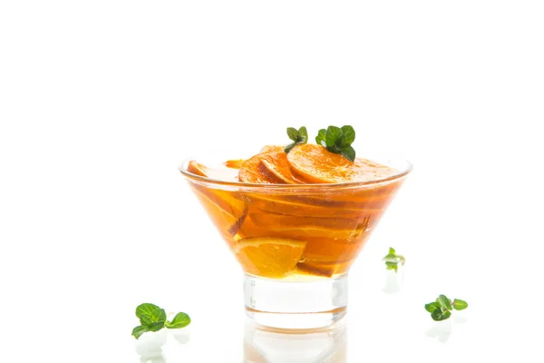 Sweet Tangerine Syrup Glass Bowl Wooden Table — Stock Photo, Image