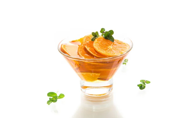 Sirop Mandarine Sucré Dans Bol Verre Sur Une Table Bois — Photo