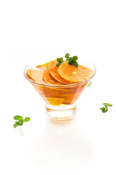 Sweet Tangerine Syrup Glass Bowl Wooden Table — Stock Photo, Image