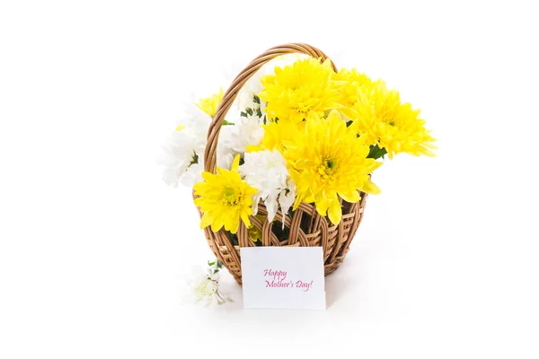 Bouquet Yellow White Chrysanthemums Isolated White Background — 스톡 사진