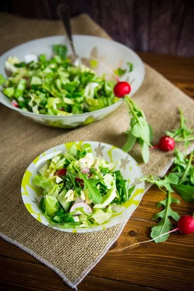 Salade Printanière Légumes Anciens Feuilles Laitue Radis Herbes Dans Une — Photo