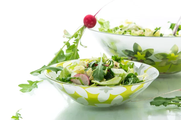Salade Printemps Partir Légumes Précoces Feuilles Laitue Radis Herbes Dans — Photo