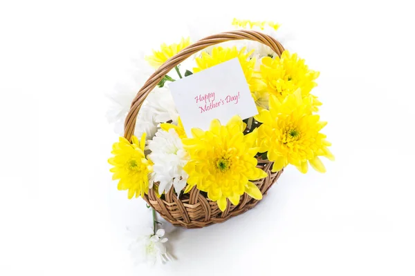 Bouquet Yellow White Chrysanthemums Isolated White Background — Stock Photo, Image