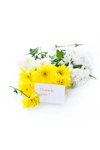 Boeket Van Gele Witte Chrysanten Geïsoleerd Witte Achtergrond — Stockfoto