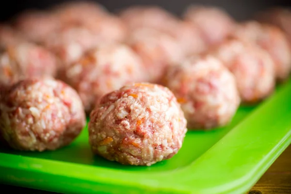 Raw Meatballs Beef Pork Carrots Rice Tray — Stock Photo, Image