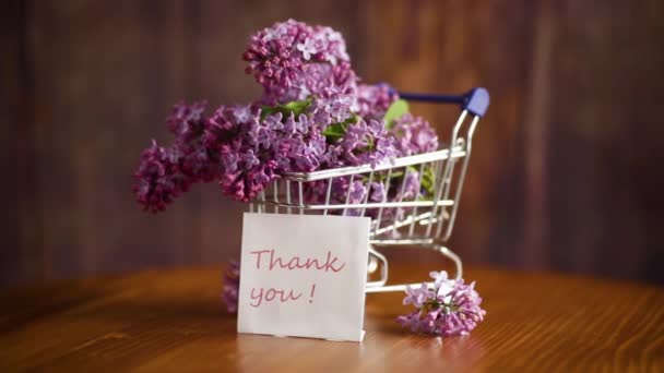 Bukiet wiosennych kwiatów bzu w koszyku handlowym — Wideo stockowe