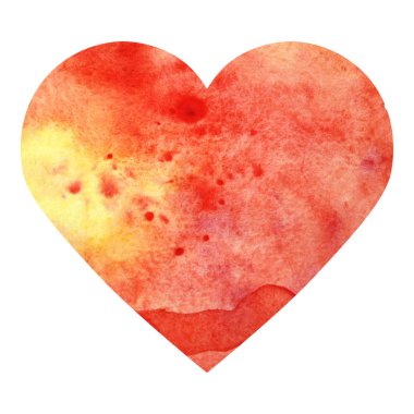 Beyaz arka planda izole edilmiş kırmızı suluboya kalp. Aşkın sembolü. El yapımı.