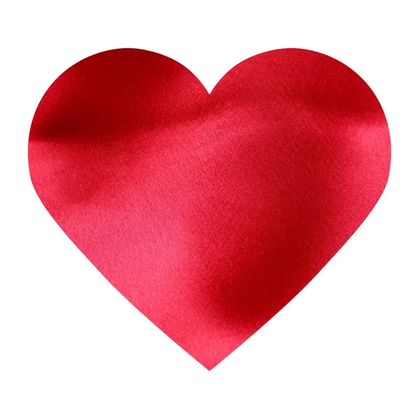 Шелковое Сатиновое Красное Сердце Изолированное Белом Фоне Символ Любви Карточка — стоковое фото