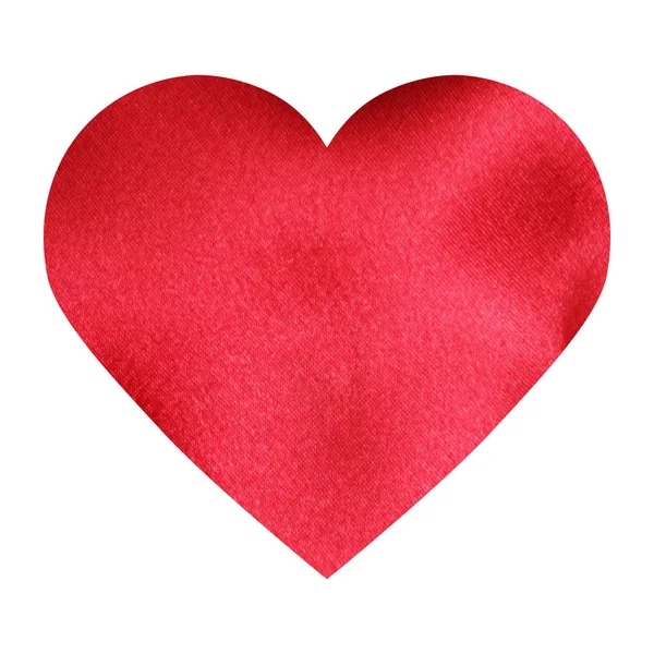 Coração Vermelho Cetim Seda Isolado Fundo Branco Símbolo Amor Cartão — Fotografia de Stock