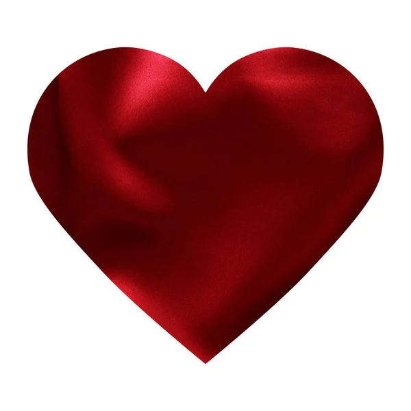 Шовкове Атласне Червоне Серце Ізольоване Білому Тлі Символ Любові Картка — стокове фото