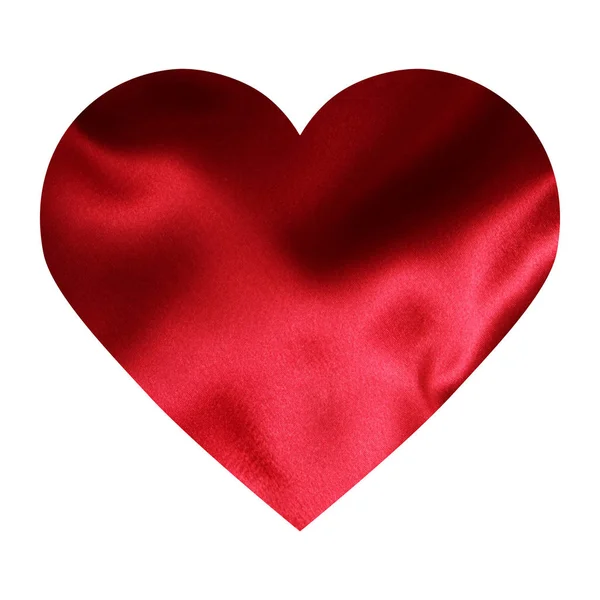 Pek Saten Kırmızı Kalp Beyaz Bir Arkaplanda Izole Edilmiş Aşkın — Stok fotoğraf