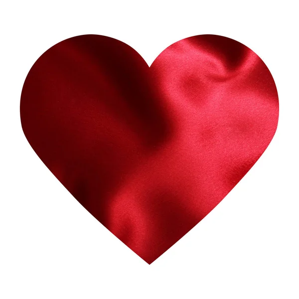 Selyem Szatén Vörös Szív Elszigetelt Fehér Háttér Szerelem Szimbóluma Kártya — Stock Fotó