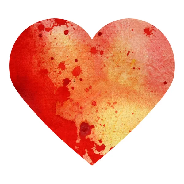 Beyaz arka planda izole edilmiş kırmızı suluboya kalp. Aşkın sembolü. El yapımı.