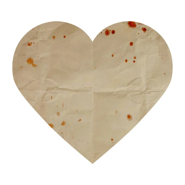 Coeur Avec Texture Vieux Papier Sale Ridé Jauni Avec Des — Photo