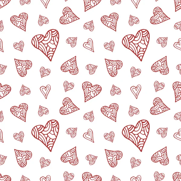 Nahtloses Romantisches Muster Mit Niedlichen Roten Doodle Herzen Auf Weißem — Stockfoto