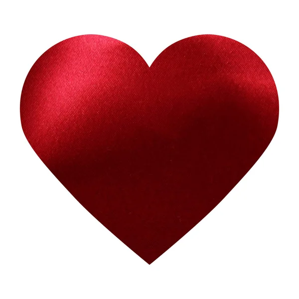 Jedwabne Satynowe Czerwone Serce Odizolowane Białym Tle Symbol Miłości Karta — Zdjęcie stockowe