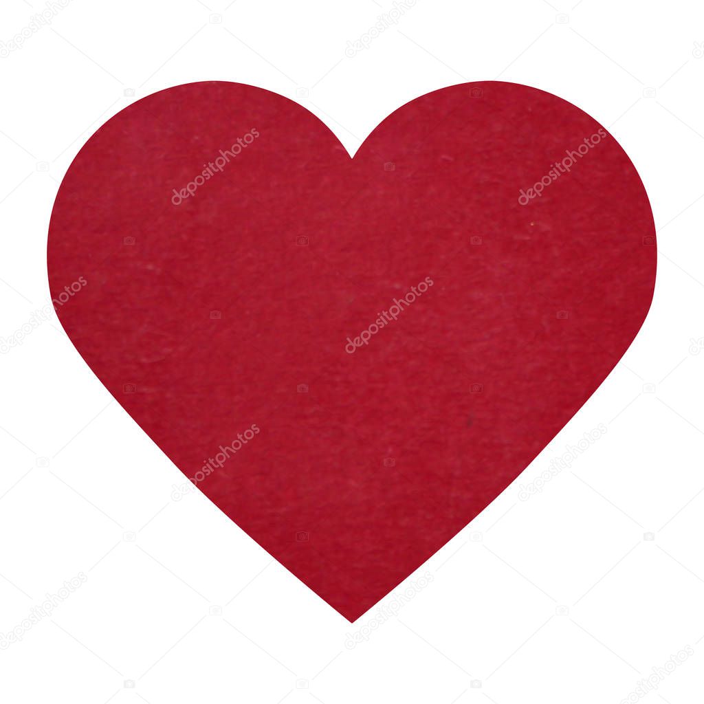 colored heart made of paper.Heart with red paper texture isolated on a white background. symbol of love.