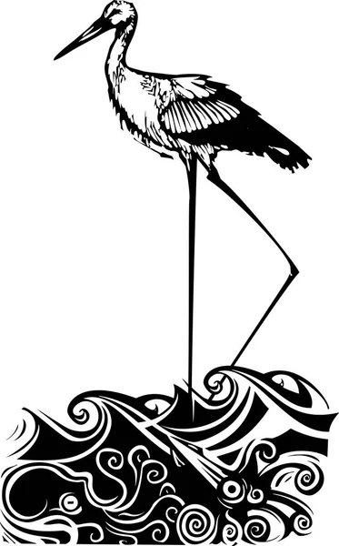 Träsnitt ocean Stork — Stock vektor