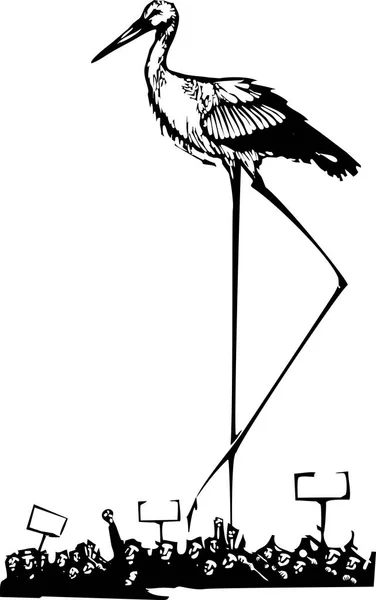 Woodcut Riot Stork — Stock Vector