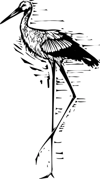 Woodcut marche cigogne — Image vectorielle