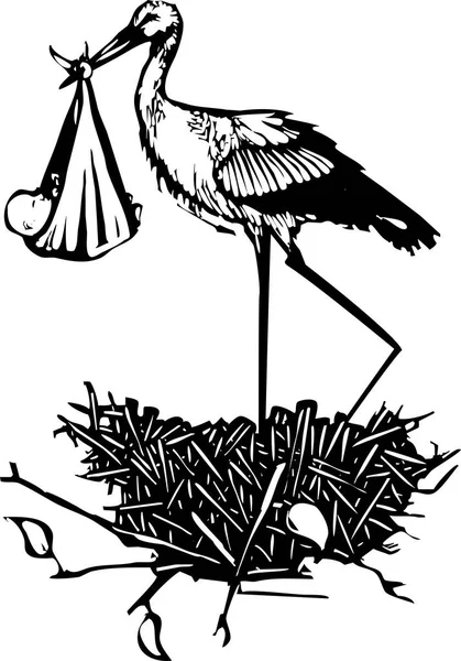 Nesting entrega cigüeña — Vector de stock