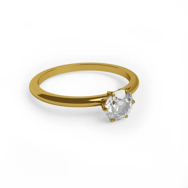 Render Illustration Golden Wedding Ring Diamond Isolated White Background — Stock Photo, Image