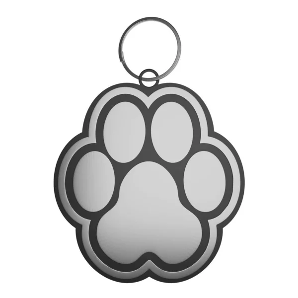 Dog Paw Key Chain Silver Ring Render Illustration — Stock Photo, Image
