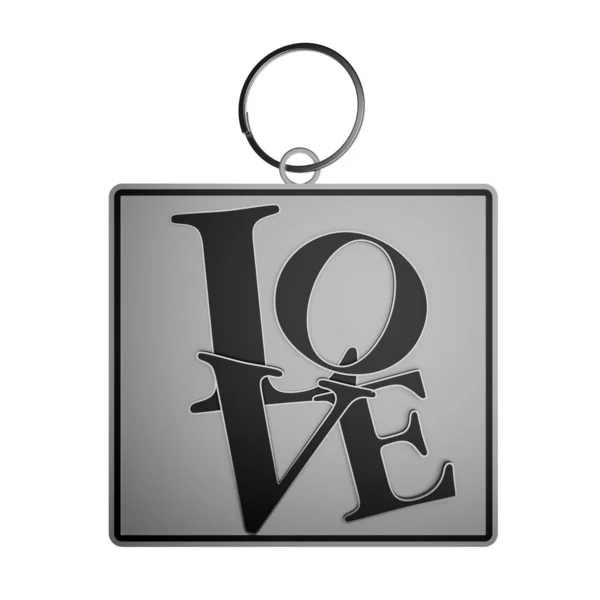 Sign Word Love Key Chain Silver Ring Render Illustration Isolated — Stock Photo, Image
