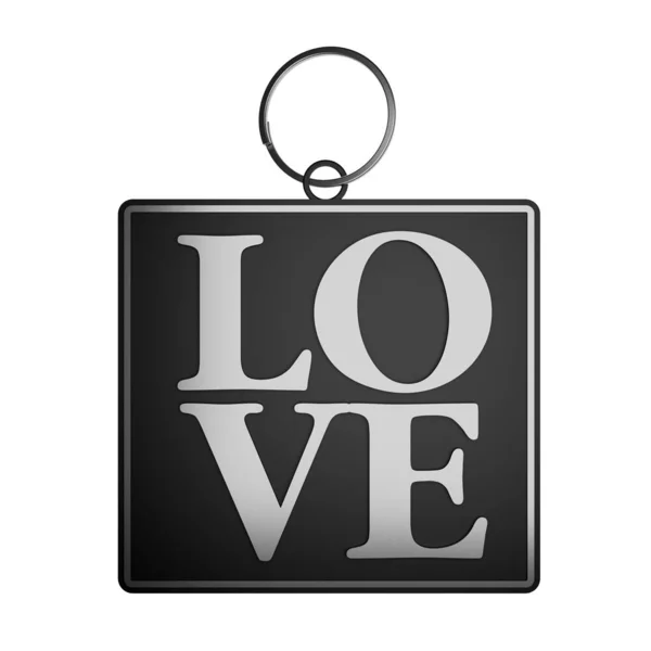 Sign Word Love Key Chain Silver Ring Render Illustration Isolated — Stock Photo, Image