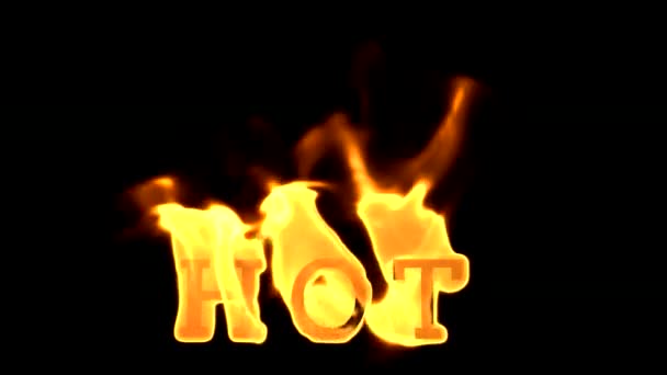 Vlam instellen op woord Hot-3d Rendering - 3d illustratie — Stockvideo
