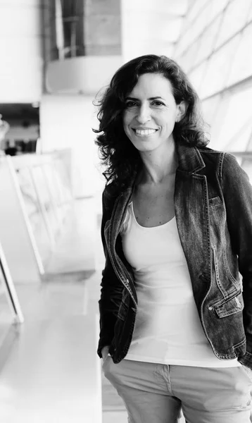 Black White Indoor Portrait Beautiful Years Old Woman — Stock Photo, Image