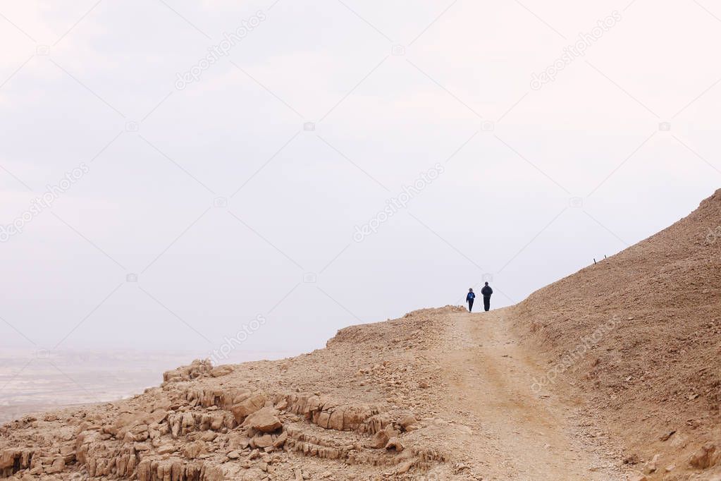 Family hiking on the mountain