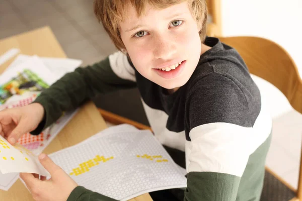 Cute Years Old Autistic Boy Drawing — Stock Photo, Image