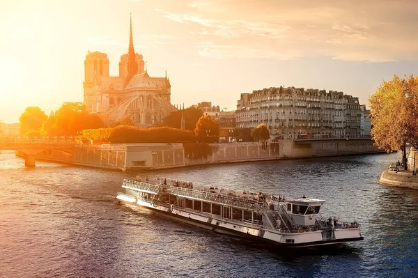 Fartyg nära Notre Dame — Stockfoto