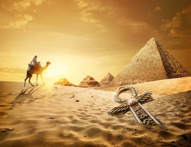 Pyramids and ankh cross clipart