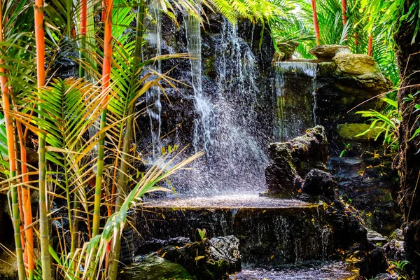 Mini wodospad w ogrodzie dla relaksu jako dekoracja w o — Zdjęcie stockowe