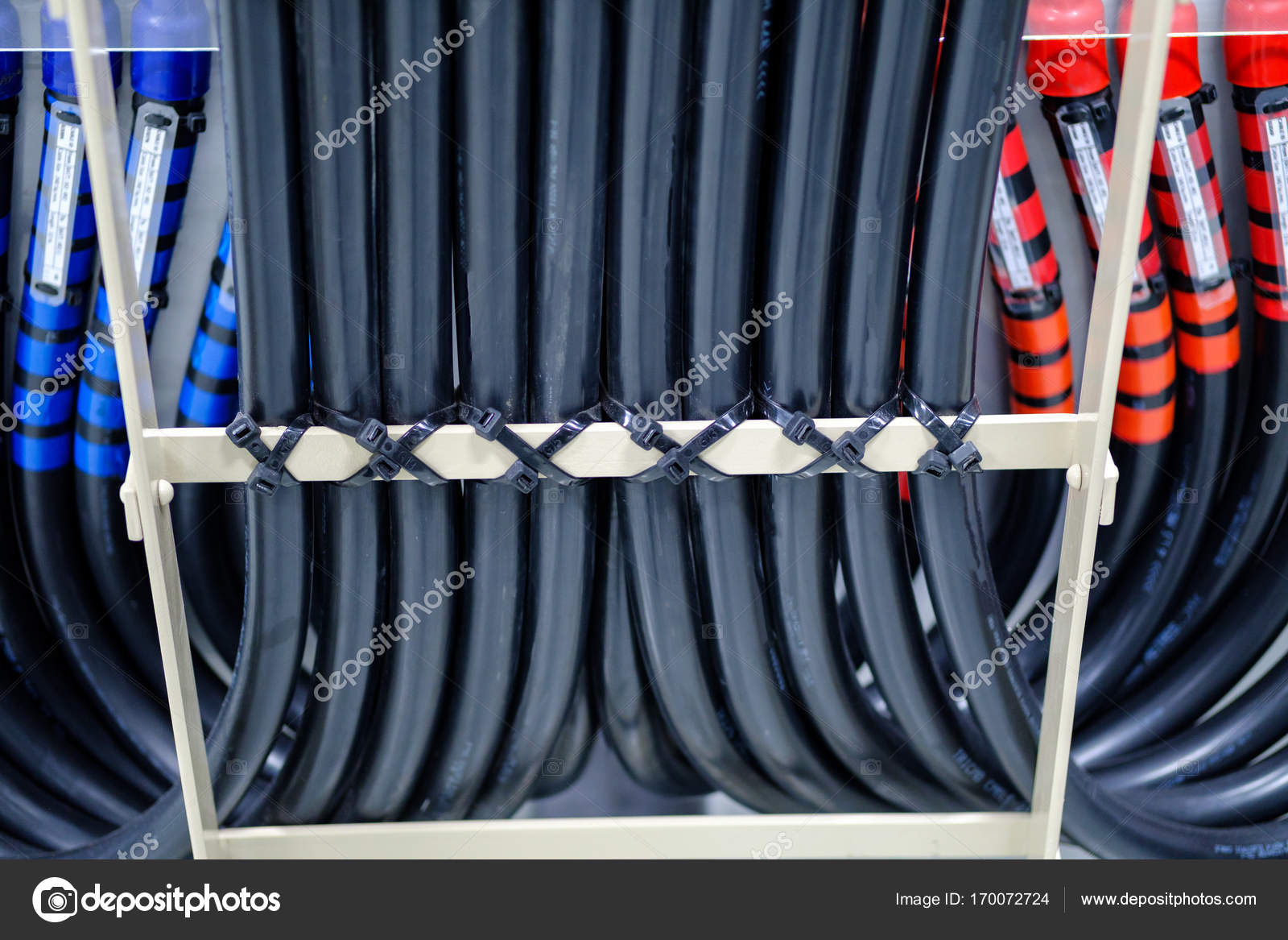 Cable Tray With Electrical Wiring Arranged On Ceiling Cable