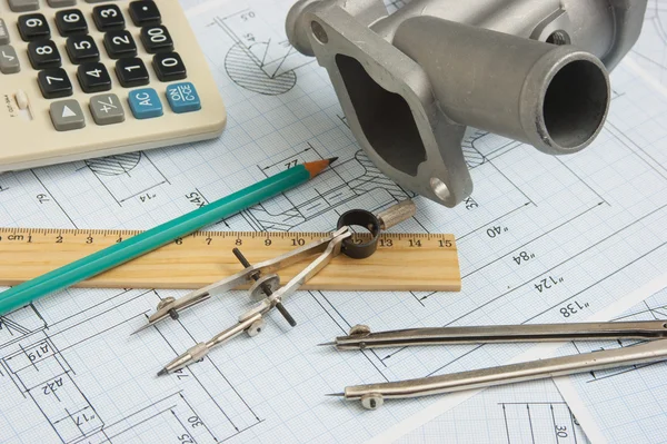 Drawings of mechanisms and tools — Stock Photo, Image