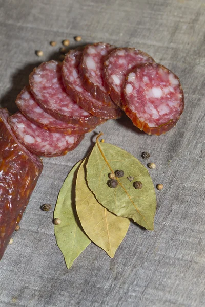 Sliced smoked sausage — Stock Photo, Image