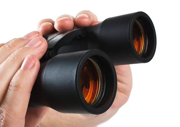 Binoculars in human hands — Stock Photo, Image