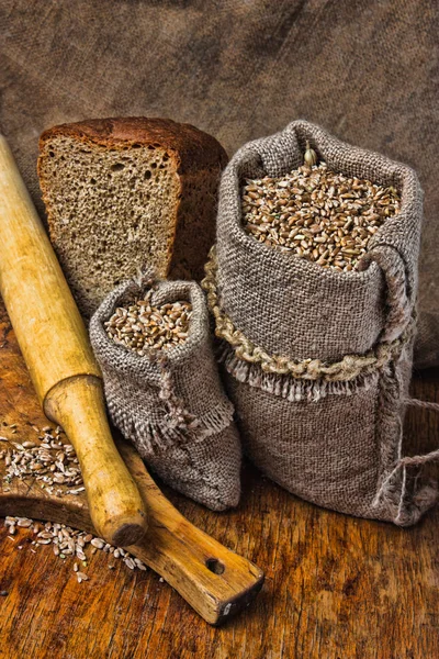 Bag of wheat in the bakery — Stock Photo, Image